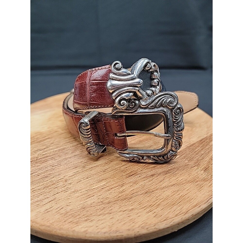 Vintage 1996 Brighton Brown with Silver Tone Metal Western Med Belt 32"